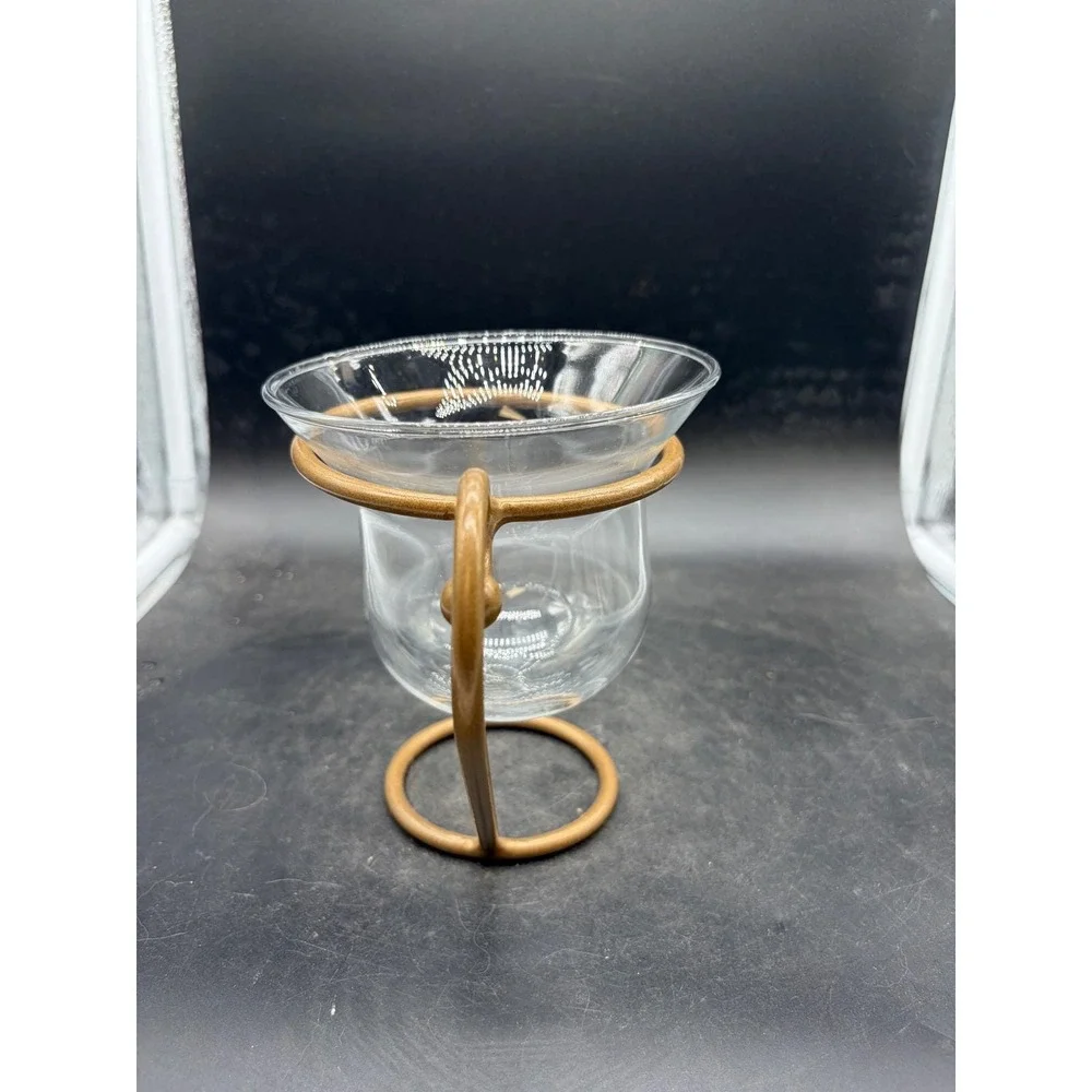 Modern Gold Metal and Clear Glass Votive Tea Light Candle Holder with Handle